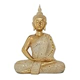 Deco 79 Polystone Buddha Decorative Sculpture Meditating Carved Home Decor Statue with Intricate Carvings and Mirrored Embellishments, Accent Figurine 14" x 9" x 20", Gold