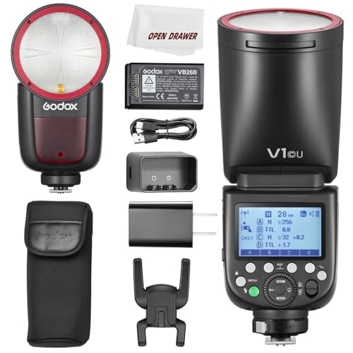 Godox V1C Flash V1-C USA Version Round Head Camera Flash, 2.4G TTL Flash, 1/8000s HSS, Built-in Lithium Battery, 10 Level LED Modeling Lamp, 1.5s Recycle Time for Canon Camera