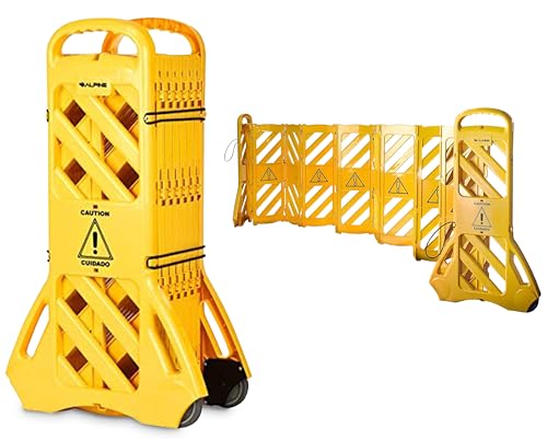 Alpine Commercial Safety Barriers, 13 Foot Expandable Mobile Barricade System - Folding Portable Barrier, Traffic Barricade Fence, Plastic Barricade for Construction, Traffic Control, Driveway Gate