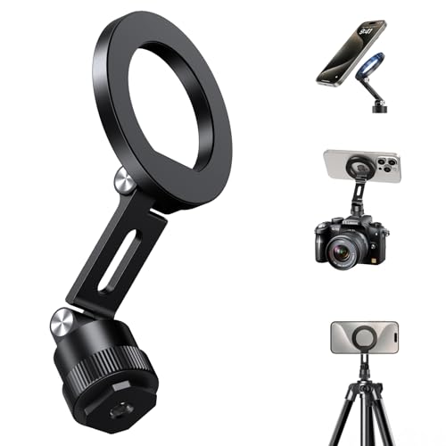 elitehood Magnetic Phone Tripod Mount for Magsafe, Aluminum iPhone Tripod Mount Adapter with 1/4” Screw, Cold Shoe Phone Holder for Camera, Compatible with iPhone 16/15/14/13 Series