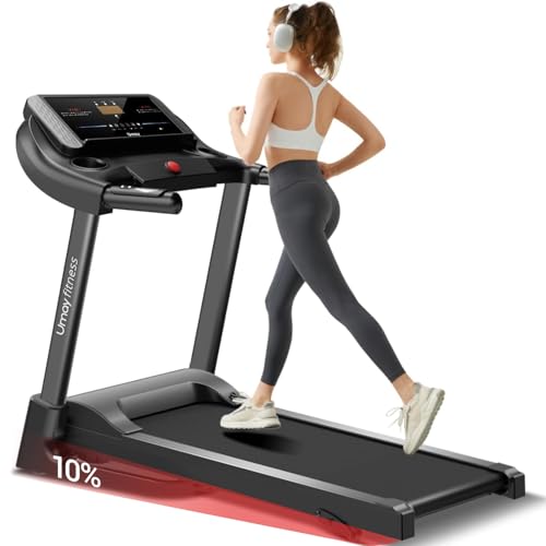 UMAY Fitness Home Folding Incline Treadmill with Pulse Sensors, 3.0 HP Quiet Brushless, 300 lbs Capacity (Black or Gray) (Black)