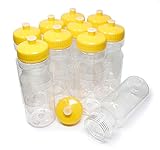 Rolling Sands 24 Ounce BPA-Free Clear with Yellow Plastic Water Bottles, Set of 10, Made in USA