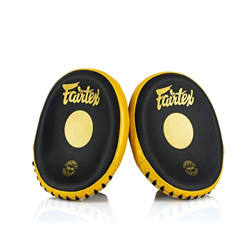 Fairtex FMV15 Muay Thai Boxing Focus Punch Mitts | Premium Syntek Leather Boxing Mitts-Lightweight & Durable Microfiber | Curved Design for Precision, Shock Absorbent & Enhanced Accuracy (Black/Gold)