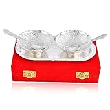 NOBILITY Bowl Spoon Tray Set Silver Plated Dry Fruits Dessert Serving Set Diwali Gift Christmas Eid Wedding Return Gifts Friends Family Home Decorative Housewarming Corporate Gift tems 6 Sets