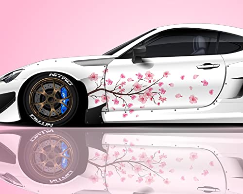 2PCS Sakura Cherry Blossom Car Livery, Japanese Theme Side Car Vinyl Livery, Universal Size, Large Vehicle Graphics, Car Livery (7)