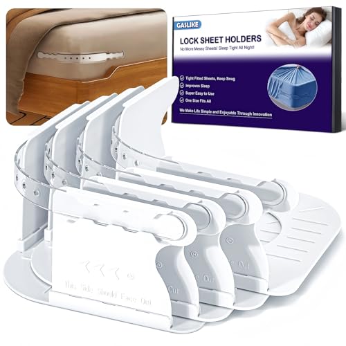 Lock Bed Sheet Holders with Anti-Slip Pads for Corners, Secure Bed Sheets Firmly in Place, Heavy Duty Bed Sheet Holder Straps for No More Loose Sheets, Easy Installation for All Mattress Sizes (4Pcs)
