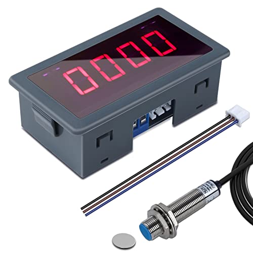 Digital LED Tachometer, Icstation RPM Speed Meter AC 110V 220V Digital Motor Tachometer with Hall Proximity Switch Sensor NPN for Lathes, Conveyor Belts, Quality Inspection Machines