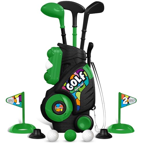 Liberry Toddler Golf Set for Boys Girls Age 2 3 4 5, Upgraded Kids Golf Cart with Shoulder Strap Design, Outdoor Indoor Sports Toys for Birthday, Black