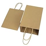 bagmad 100 Pack 5.25x3.25x8 Inch Brown Small Paper Bags with Handles Bulk, Gift Paper Bags, Kraft Birthday Party Favors Grocery Retail Shopping Takeouts Business Craft sacks (Plain Natural 100pcs)