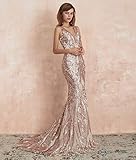 Ikerenwedding Women's V-Neck Sequins Sleeveless Lace-up Mermaid Evening Dress Champagne US8