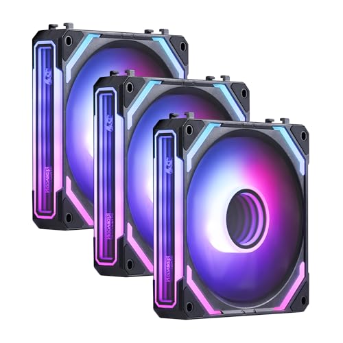 Redragon GCF012 Standard 120mm PC Case Fan, Daisy-Chain Connection, 5V 3Pin ARGB Lighting, 4 Pin PWM Case Fan, for Radiator/Computer Case Cooling, 120x120x25mm, 3 Pack, Black