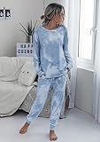 PRETTYGARDEN Women's Tie Dye Two Piece Pajamas Set Casual Long Sleeve Sweatshirt with Long Pants Loungewear (Grey,Medium)