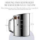 Bellemain 3 Cup Flour Sifter for Baking Fine Mesh Rotary Hand Crank with Loop Agitator for Quick Sifting, Flour Sifter Stainlees Steel