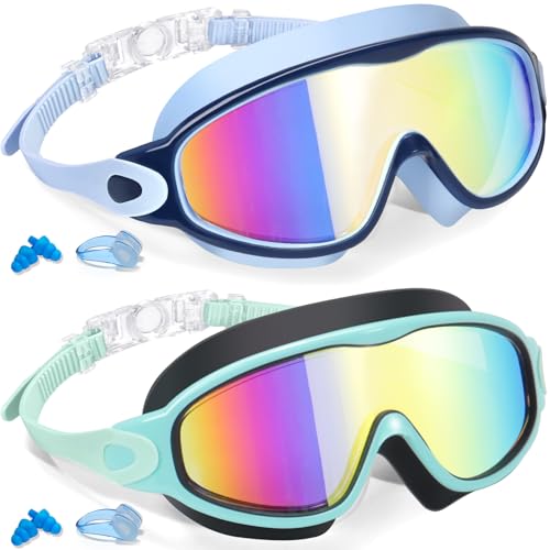 Keary 2 Pack Swim Goggles for Kids 6-14 8-14 Kids Swimming Goggles Age 3-15 4-7 4-16 8-12 For Boys Girls Youth Toddler Children Pool Water Goggle Anti Fog UV Protection Clear Wide View Waterproof