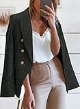 Happy Sailed Fashion Double Breasted Tweed Blazers for Women 2025 Slim Fitted Professional Lapel Collar Office Blazer Jackets Fall Long Sleeve Open Front Business Suits for Work Black Medium