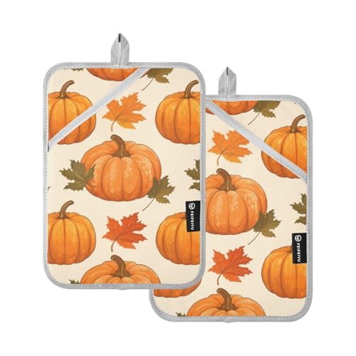 Heat Resistant Autumn Leaf Halloween with Pocket Hot Pan Holders for Kitchen Oven Pad 2 Pack