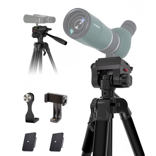 69” Tripod for Spotting Scopes, Binocular & Camera, Includes Binocular Adapter, 2 QR Plates, Phone Holder & Carry Bag, Ideal for Bird Watching, Hunting, Wildlife Viewing & Target Shooting