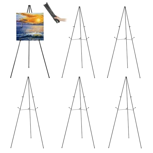 JIUYE 63" Tall Display Easel Stand for Wedding Sign Poster, Foldable and Adjustable Floor Metal Easels for Display Painting Arts,with Portable Bag,Holds 5 LBS (Black,6Pack)