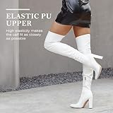 WSKEISP Thigh High White Boots for Women Patent Leather PU White Over The Knee Boots White Boots Knee High 70s GOGO Boots Long White Boots Tall Boots Fall Winter Boots Pointed Toe