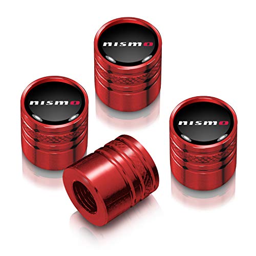 iPick Image for Nissan NISMO in Black on Red Aluminum Cylinder-Style Tire Valve Stem Caps