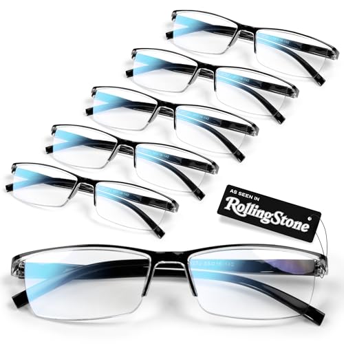 6 pack Executive Style Reading Glasses Men - Durable Readers with 99% Blue Light Blocking - Comfortable Fit with TR90 Frames