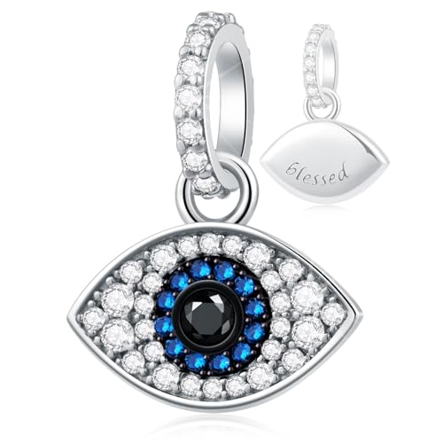 Evil Eye Charms Dangle fit Pandora Mothers Day Bracelet Necklace, 925 Sterling Silver Sparkling Turkish Blue Eye Charm Pendant with Blessed, Lucky Gifts for Family/Friends/Couple