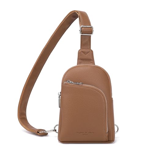 INICAT RFID Blocking Sling Bag Leather Crossbody Bags for Women Fanny Pack Cross Body for Woman Chest Bag for Travel 1.9L(Brown)
