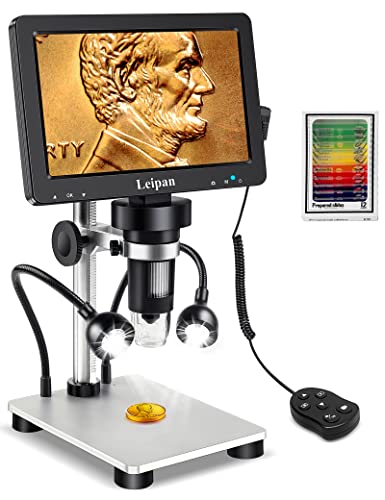 7" LCD Digital Microscope 1200X,Leipan 12MP Coin Microscope with Screen for Adults,1080P Video Microscope with 32GB TF Card and 12pcs Slides,Wired Remote,2 Side Lights,Windows/Mac OS Compatible