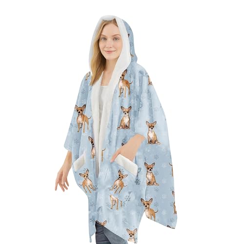 E&S Pets Chihuahua tan Snugg Wrap with Hoodie - Cozy Sherpa Fleece Wrap for Women - Gift for Pet Lovers (Chihuahua tan)