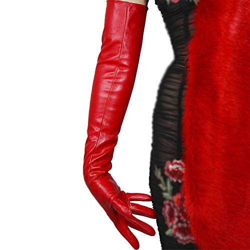 DooWay Red Long Leather Gloves - 24" Women's Faux Leather Opera Gloves for Evening, Halloween, Cosplay