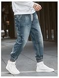 OYOANGLE Men's Jeans Jogger Pants Elastic Drawstring Waist Tapered Denim Trousers with Pocket Light Wash Large