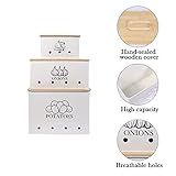 Kitchen Vegetable Storage Tins Set of 3 for Potato Onion & Garlic with Wooden Lid, Kitchen Storage Canisters Set, Long Shelf Life - White