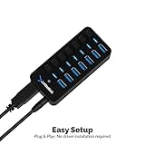 SABRENT 36W 7 Port USB 3.0 Hub with Individual Power Switches and LEDs Includes 36W 12V/3A Power Adapter (HB-BUP7)