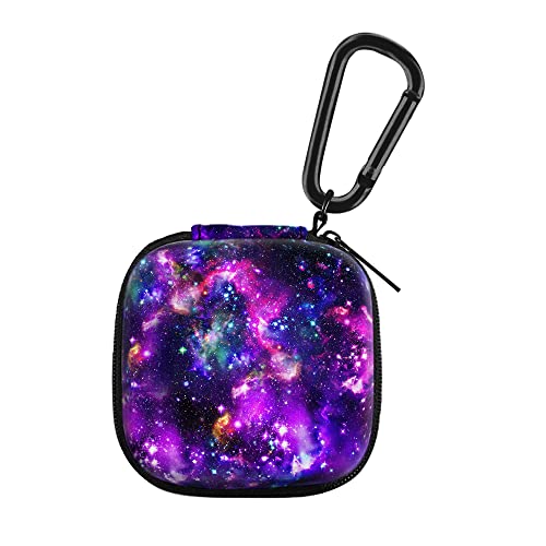 WIRESTER Portable Wireless Headphone Case, Earphone Storage Bag Carrying Case, Earbud Holder with Black Carabiner Compatible with Apple Airpods - Purple Nebula Galaxy