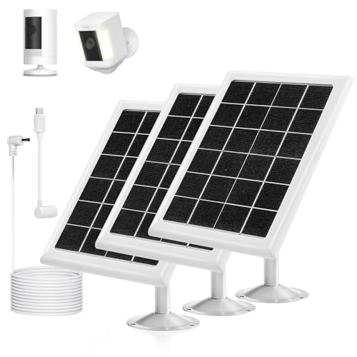 Ring Camera Solar Panel Charger, Compatible with Stick Up Cam, Stick Up Cam Pro, Spotlight Cam Plus, Spotlight Cam Pro, TypeC and Ring Barrel DC Plug, 6W5V (3Pack)