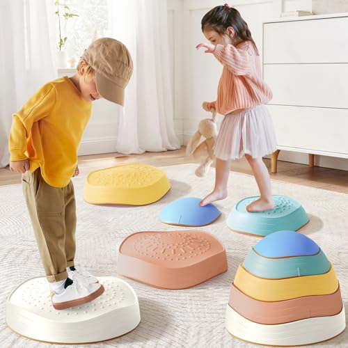 Tiny Land Stepping Stones for Kids, 5pcs Non-Slip Toddler Stepping Stones, Promotes Balance & Coordination Skills, Supports Up to 220 Pounds, Multicolor