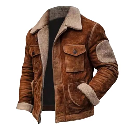 Men's Bomber Jacket Vintage Faux Suede Overcoat Stylish Motorcycle Jacket Shearling Sherpa Coat Fleece Flight Jacket abrigos de hombre para invierno