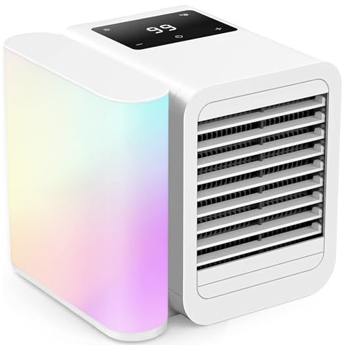 Portable Air Conditioner Cooling Fan: Evaporative Mini Air Cooler with 𝟳 𝗖𝗼𝗹𝗼𝗿𝘀 - USB Personal Air Cooler Desktop Ac Unit for Room Office Home (Milky White)