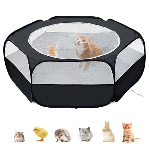 XIRGS Small Animal Playpen, Pet Playpen for Cat/Rabbit/Hamster/Guinea Pig/Bunny/Ferret/Kitten Toys Chick Brooder Box Cage Tent Pop Up Play Pen with Cover, Portable Play Yard Indoor Outdoor Waterproof