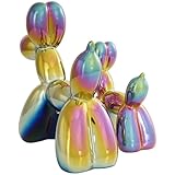 Deco 79 Ceramic Dog Decorative Sculpture Balloon Home Decor Statues with Rainbow Shimmer Finish, Set of 2 Accent Figurines 9", 7"H, Multi Colored