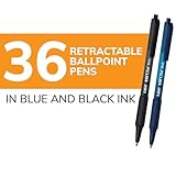 BIC Soft Feel Assorted Colors Retractable Ballpoint Pens, Medium Point (1.0mm), 36-Count Pack, Black and Blue Pens With Soft-Touch Comfort Grip, Perfect Color Pens For Note Taking