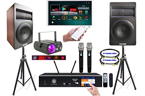 Singtronic 2500W Professional Complete Karaoke System with Unlimited YouTube Songs Select by iPhone/Ipad & Tablets PC. Built in Digital HDMI-Arc, Optical, Bluetooth & Anti-Feedback Microphones