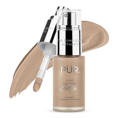 PUR Cosmetics 4-in-1 Love Your Selfie Longwear Foundation and Concealer - Unique, Dual-Applicator Component - Covers Blemishes and Imperfection - Reduce Fine Lines and Wrinkles - TN3 - 1 oz Makeup