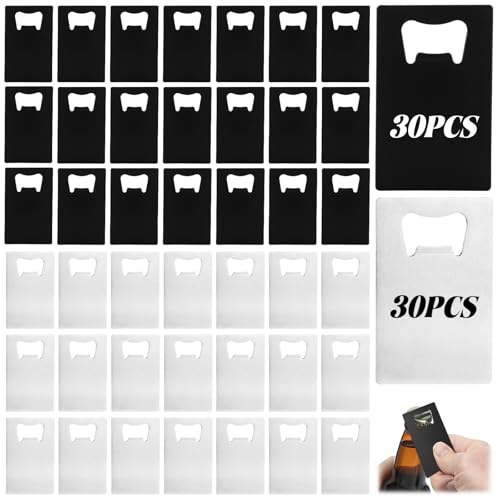 ABuff 60PCS Credit Card Bottle Opener Stainless Steel Beer Bottle Opener for Wallet Pocket, Pocker Cap Opener for Wedding Party Groomsmen Bridesmaid Gifts(Black,Silver)