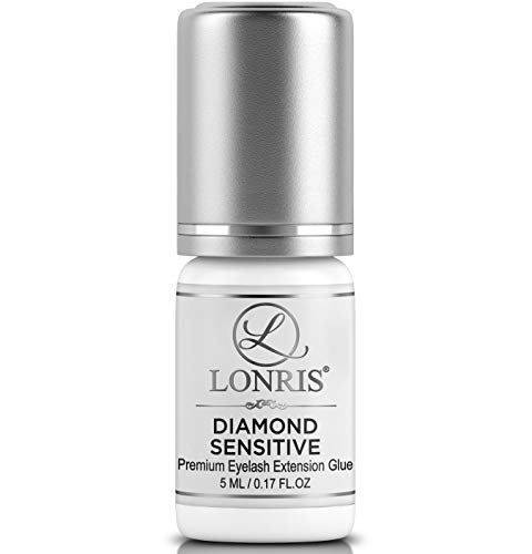 Low-Fume Eyelash Extensions Glue, No Irritation, LONRIS Diamond Sensitive, 5ml - Professional Lash Adhesive for Beginners & Experts, Long-Lasting Up to 4 Weeks Hold, 0.17 Fl Oz, Black Color