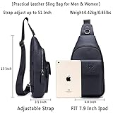 BULLCAPTAIN Mens Leather Crossbody Bag Shoulder Sling Bag Casual Daypacks Chest Bags for Travel Hiking Backpacks (Black)