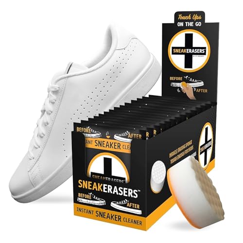 SneakERASERS Instant Sneaker Cleaner Sponge, Effective Shoe Cleaning for White Sneakers, Tennis Shoes - Pre-Moistened, Portable Shoe Cleaner, Perfect for Smooth Soles and Midsoles,14 Pack