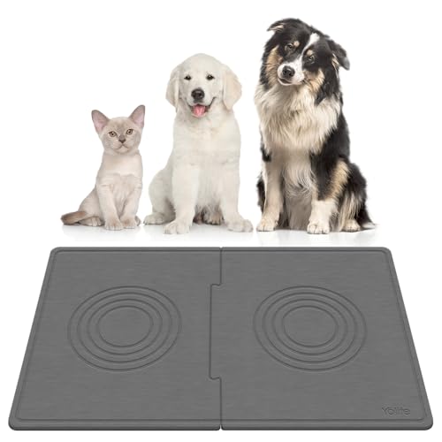 Yolife Extra Large Dog Water Bowl Mat, Fast Water Absorbing Stone Pet Feeding Mat for Messy Drinkers, Stone Drying Mat for Dogs Food and Water Bowls, Dog Cat Food Mats for Floors(31.5” x 19.7”, Grey)