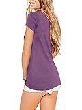 Amoretu Womens Summer Shirt Scoop Neck Cap Sleeve Tshirts Tunic Tops (Plum, XXL)