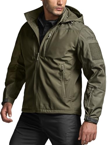 CQR Men's Fleece Lined Tactical Softshell Jackets, Lightweight Water Resistant Hunting Hiking Jacket, Winter Outdoor Jacket, Operator X Pro Soil Green, Medium